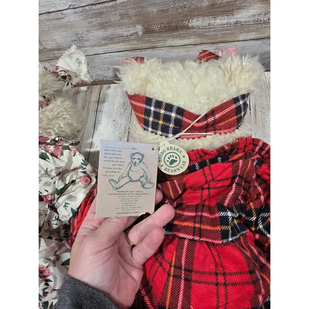 2- Boyds Bears Ophelia Plush Set Red Plaid Floral Rompers Investment 16 Inch